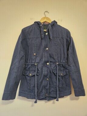 Ardene Navy Blue Cotton Hooded Utility Field Jacket Cinched Waist Y2K Aesthetic